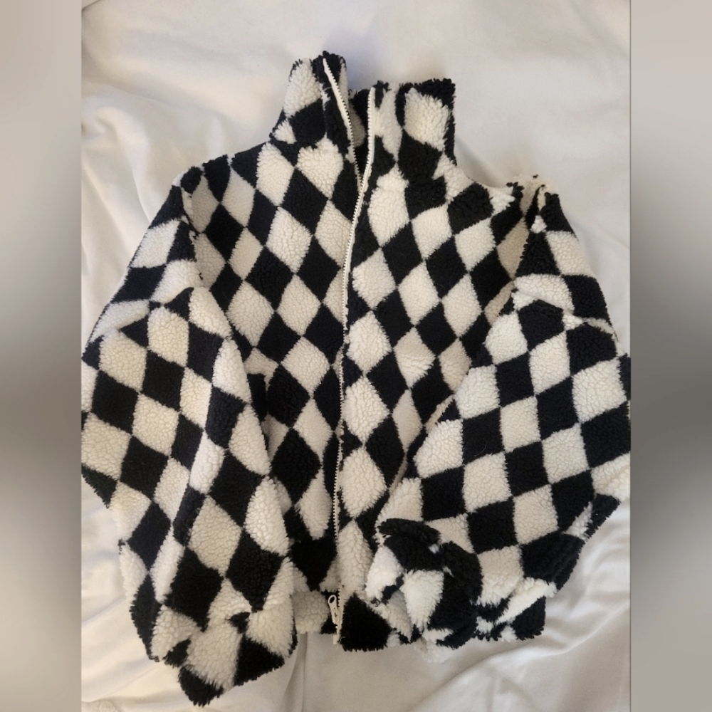 Noctex - Pretty Garbage Harlequinn Zip Up faux shearling jacket (S)